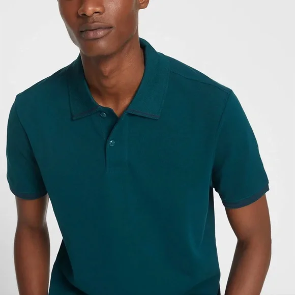 Tipped Collar Polo - New With Tags - NEVER WORN - Teal w/Navy Tipping
